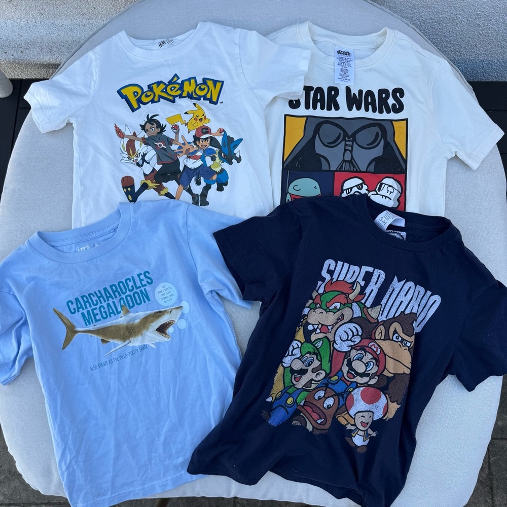 Kids Graphic Tee Bundle Pokemon Star Wars Mario Shark 4 Pieces